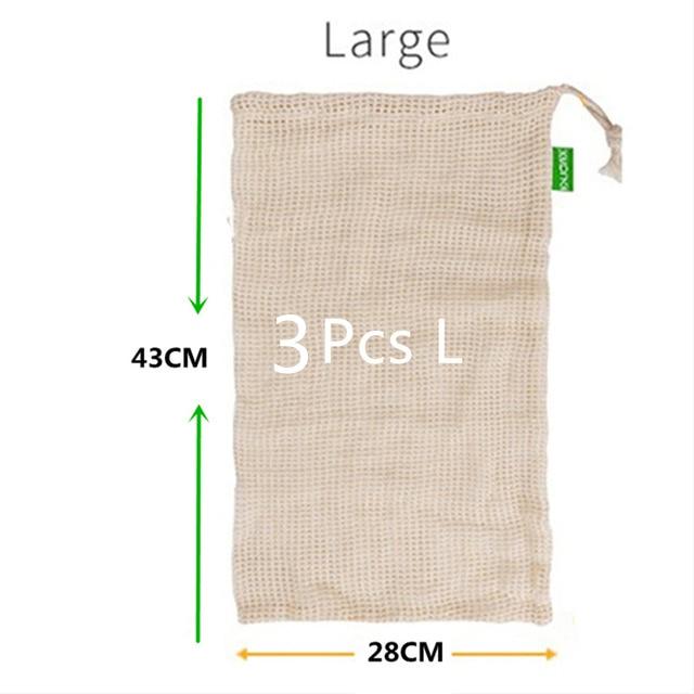 100% Organic Cotton Mesh Produce Bags Reusable Produce Bags De Life Store 3 Pack - Large 